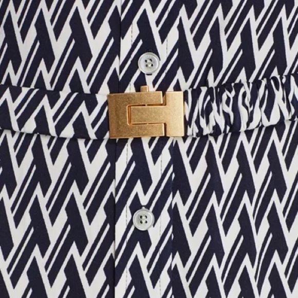 Tory Burch Crista T Lattice Logo Print Shirt Dress Navy White Size S/P - Picture 3 of 11